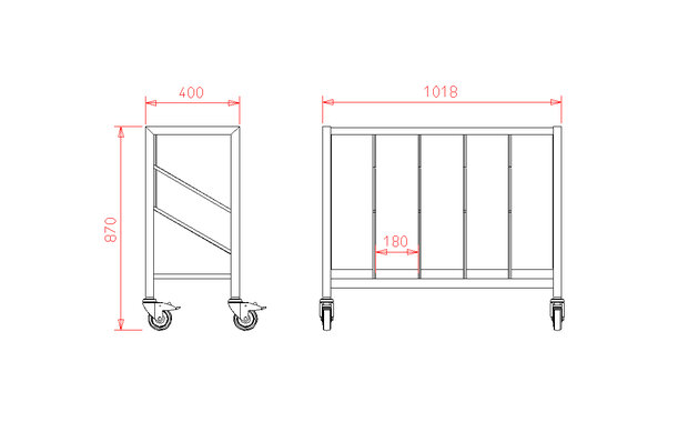 Zakkenwagen RVS - 5 vakken