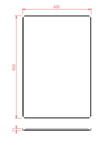 Bakplaat alusteel 60x40 - 4 randen van 1.1cm op 90° met open hoeken