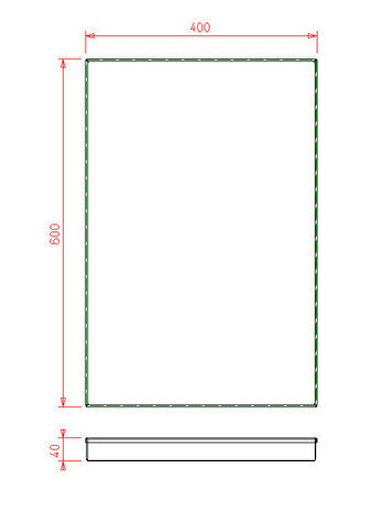 Bakplaat alusteel 60x40 - 4 dubbele randen van 4cm op 90° 