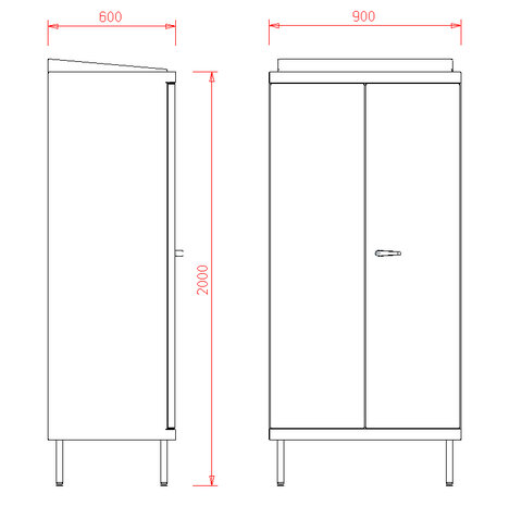 Voorraadkast RVS 90x60x200 - 2 scharnierdeuren