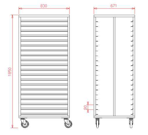 Platenwagen RVS 80x60 - 20 etages