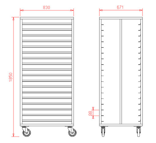 Platenwagen RVS 80x60 - 18 etages