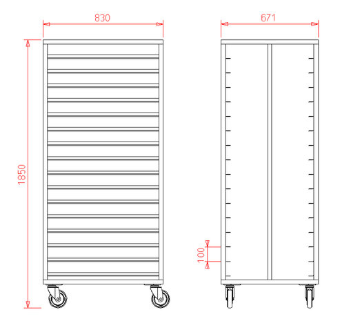 Platenwagen RVS 80x60 - 16 etages