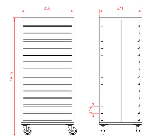 Platenwagen RVS 80x60 - 14 etages