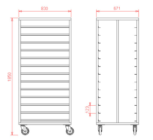 Platenwagen RVS 80x60 - 13 etages