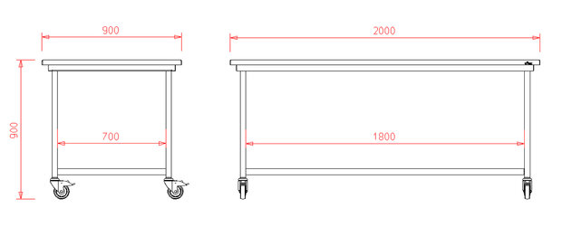 Werkbank met RVS blad 200x90x100 - spijlenvlonder