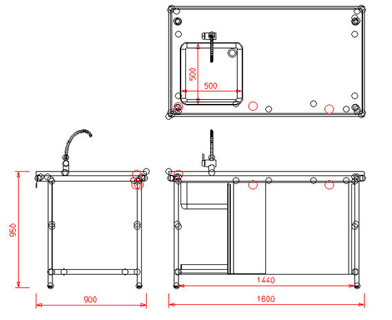 Spoeltafel met RVS blad 160x90x95 - schuifdeurkast