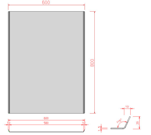 Bakplaat alusteel 80x60 - 2 randen van 2cm op 115° 