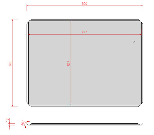 Bakplaat alusteel 80x60 - 4 randen van 1,2cm op 45º met open hoeken