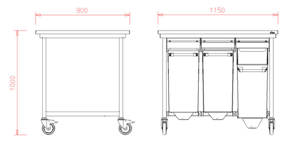 Werkbank met RVS blad 115x90x100 - Afvalbakken