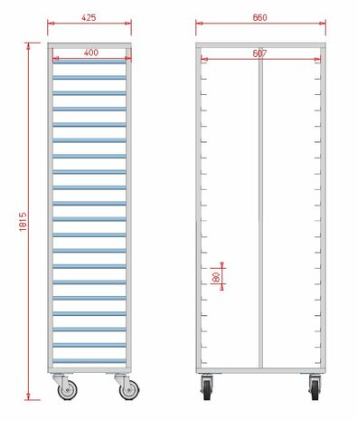 Platenwagen RVS 40x60 - 20 etages (dwars)