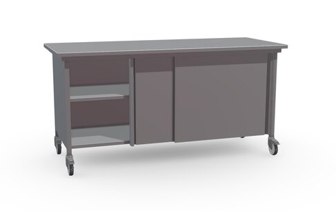 Werkbank met RVS blad 200x80x100 - schuifdeurkast