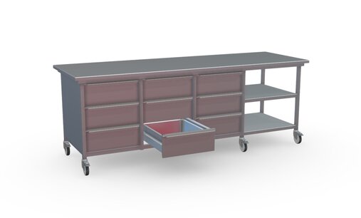 Werkbank met RVS blad 275x90x100 - ladeblokken en vlonders